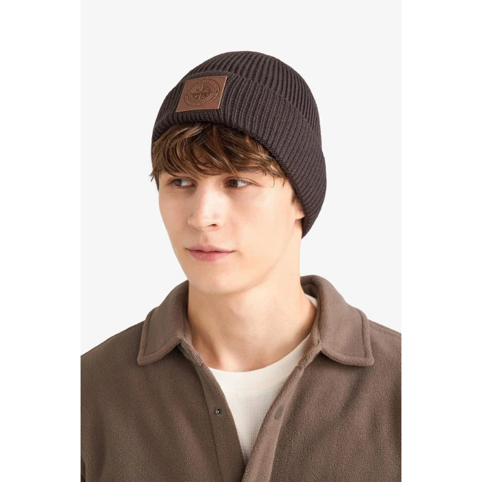 Defacto F3909AXKH328 Haki Erkek Dokuma Etiketli Triko Bere