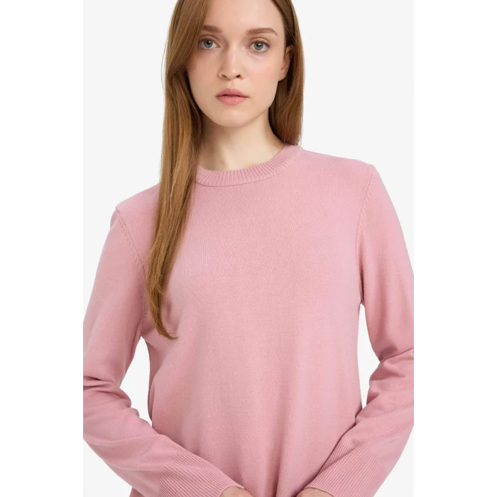 Defacto H3431AZBR96 Bordo Regular Fit Bisiklet Yaka Yırtmaçlı Basic Düz Triko Kazak Tunik