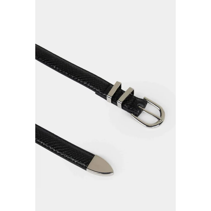 Defacto F3361AXBK27 Siyah Kadın Oval Toka Suni Deri 2li Günlük Kemer