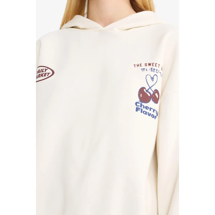 Defacto G3198AXWT47 Beyaz Coool Kapüşonlu Sırt Baskılı Sweatshirt