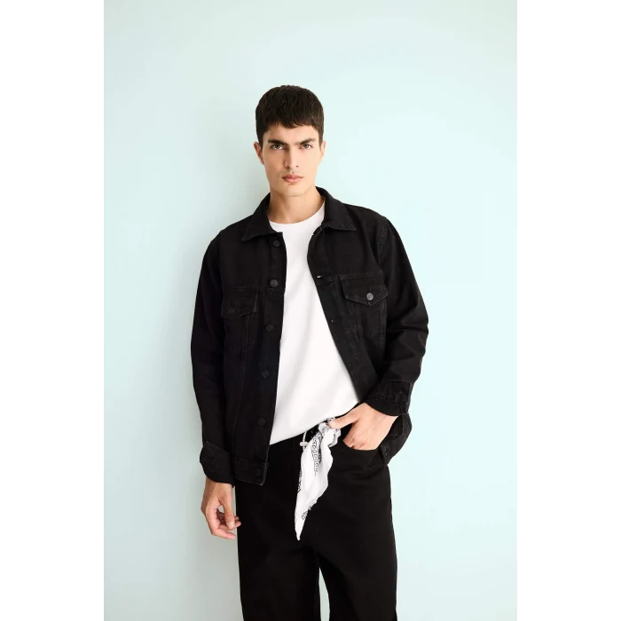 Defacto F4738AXNM40 Siyah Regular Fit Düğmeli Cepli Denim Ceket
