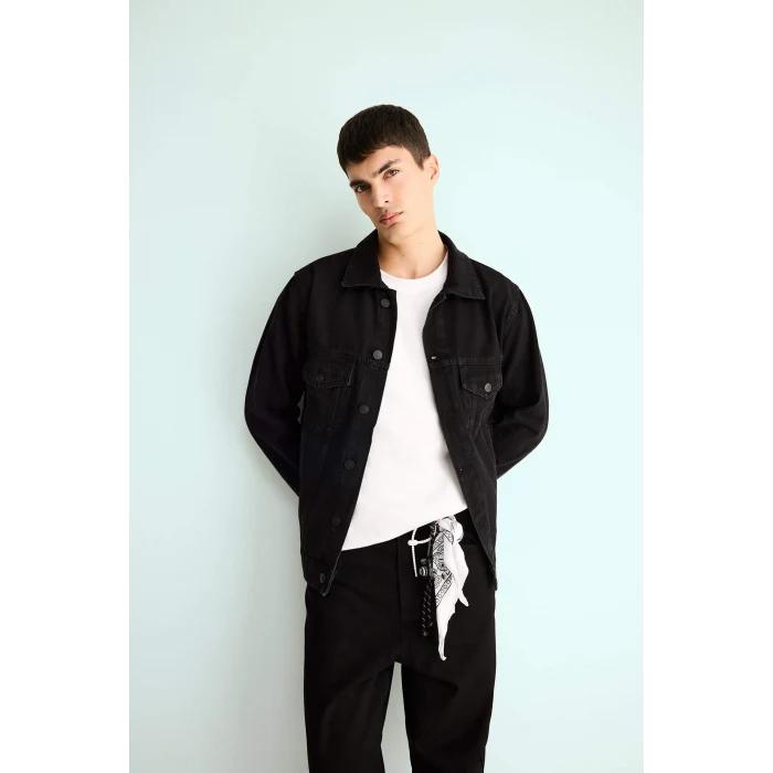 Defacto F4738AXNM40 Siyah Regular Fit Düğmeli Cepli Denim Ceket