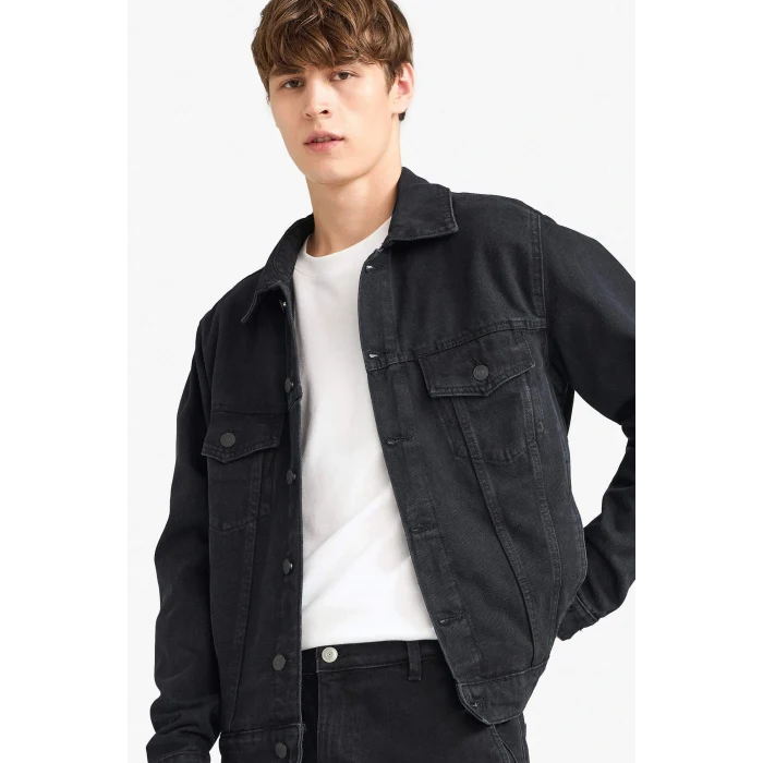 Defacto F4738AXNM40 Siyah Regular Fit Düğmeli Cepli Denim Ceket