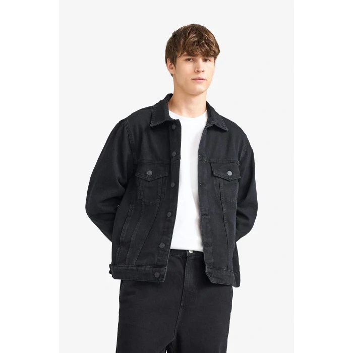 Defacto F4738AXNM40 Siyah Regular Fit Düğmeli Cepli Denim Ceket