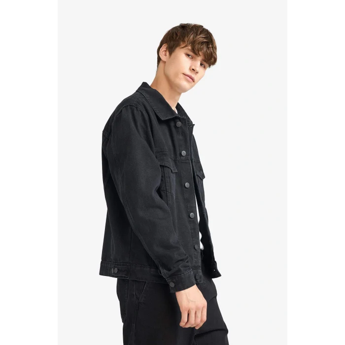 Defacto F4738AXNM40 Siyah Regular Fit Düğmeli Cepli Denim Ceket