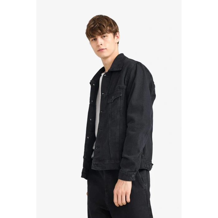 Defacto F4738AXNM40 Siyah Regular Fit Düğmeli Cepli Denim Ceket