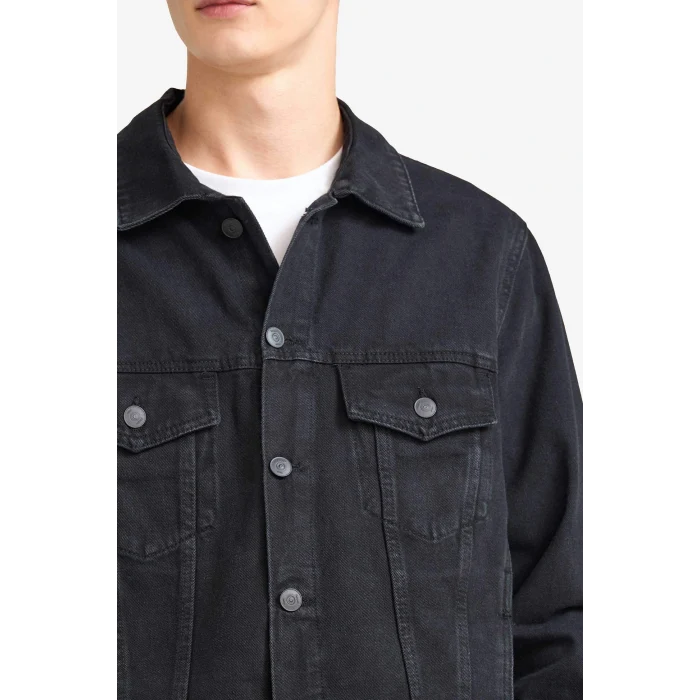 Defacto F4738AXNM40 Siyah Regular Fit Düğmeli Cepli Denim Ceket