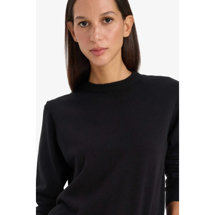 Defacto C0058AXBK27 Siyah Relax Fit Bisiklet Yaka Triko Kazak