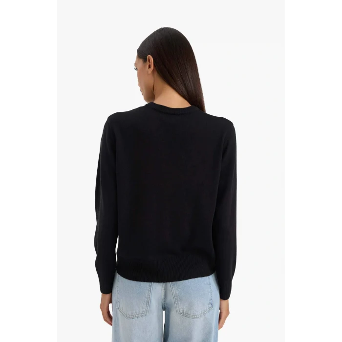 Defacto C0058AXBK27 Siyah Relax Fit Bisiklet Yaka Triko Kazak