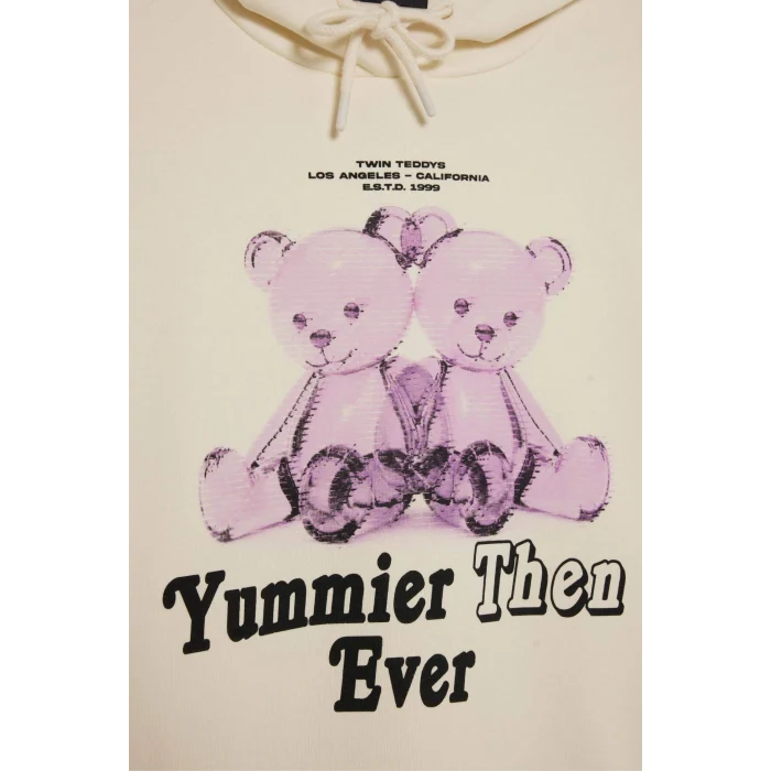 Defacto G3884AXER103 Ekru Coool Oversize Geniş Kalıp Kapüşonlu Baskılı KSweatshirt