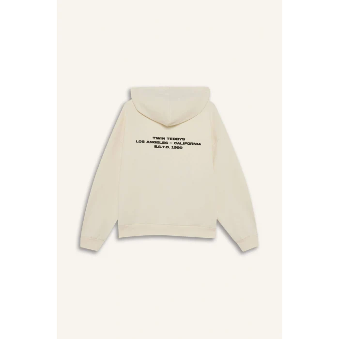 Defacto G3884AXER103 Ekru Coool Oversize Geniş Kalıp Kapüşonlu Baskılı KSweatshirt