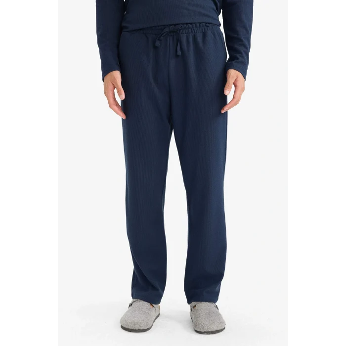 Defacto G2650AXNV135 Lacivert Pijama Takımı Regular Fit Uzun Kollu Waffle Üst Uzun Alt