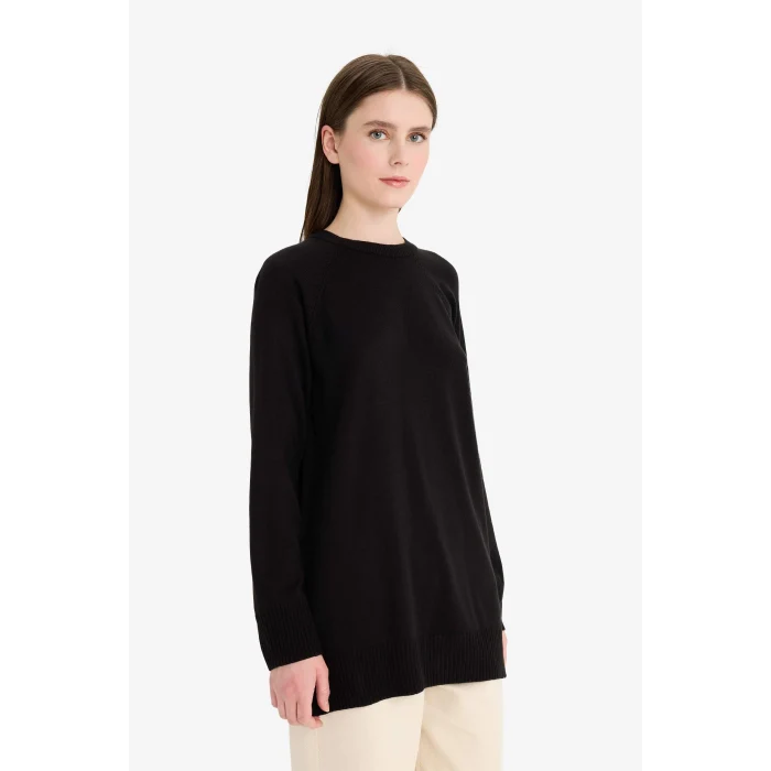 Defacto C4474AXBK27 Siyah Regular Fit Bisiklet Yaka Basic Düz Triko Kazak Tunik