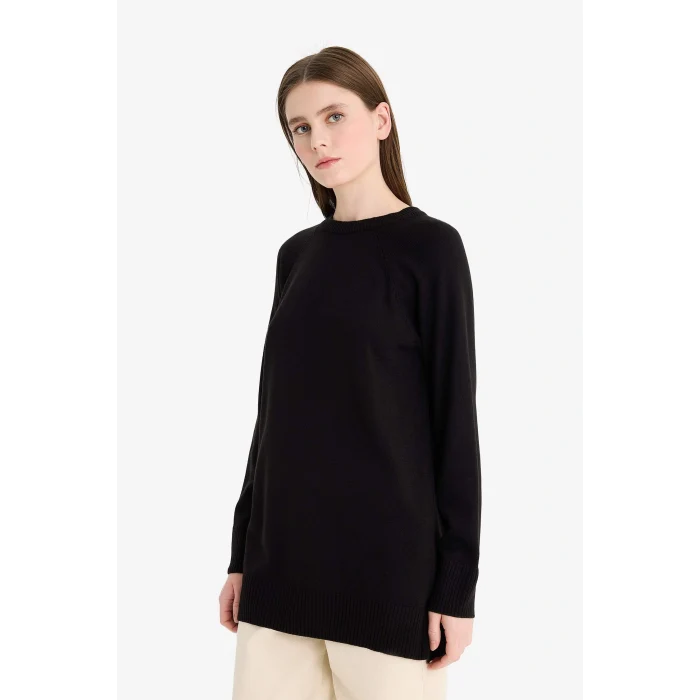 Defacto C4474AXBK27 Siyah Regular Fit Bisiklet Yaka Basic Düz Triko Kazak Tunik