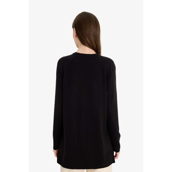 Defacto C4474AXBK27 Siyah Regular Fit Bisiklet Yaka Basic Düz Triko Kazak Tunik