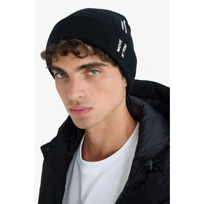 Defacto A5068AXBK27 Siyah Erkek Baskılı Triko Bere