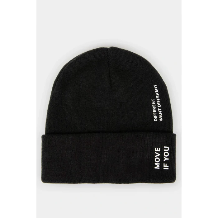 Defacto A5068AXBK27 Siyah Erkek Baskılı Triko Bere