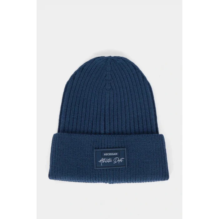 Defacto F4131AXNV235 Lacivert Erkek Etiket Baskılı İçi Polarlı Bere