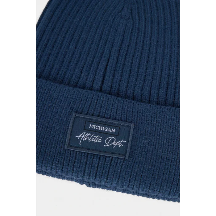 Defacto F4131AXNV235 Lacivert Erkek Etiket Baskılı İçi Polarlı Bere