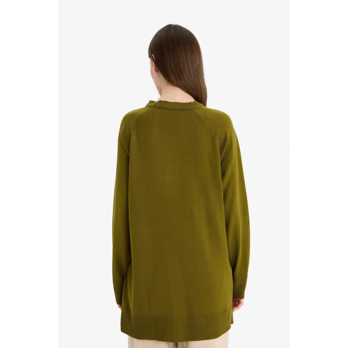 Defacto C4474AXKH463 Haki Regular Fit Bisiklet Yaka Basic Düz Triko Kazak Tunik