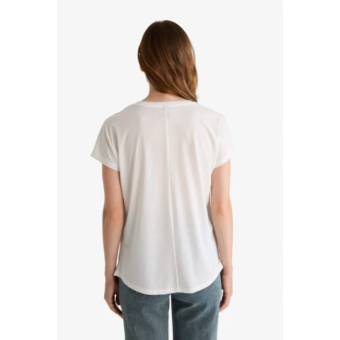 Defacto G1882AXER105 Ekru Bisiklet Yaka Çiçekli Kısa Kollu Tişört