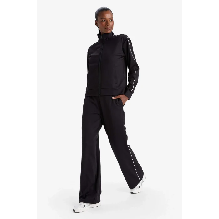 Defacto F3846AXBK81 Siyah DeFactoFit Wide Leg Geniş Paça Cepli Biyeli Standart Boy İçi Yumuşak Tüylü Sporcu Pantolon