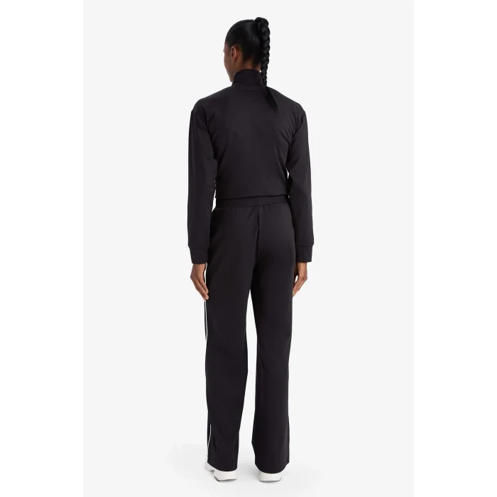 Defacto F3846AXBK81 Siyah DeFactoFit Wide Leg Geniş Paça Cepli Biyeli Standart Boy İçi Yumuşak Tüylü Sporcu Pantolon