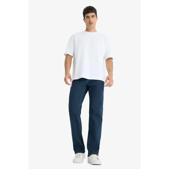 Defacto V0796AZNM34 Mavi Diago Comfort Fit Yüksek Bel Geniş Paça Düz Paça Jean Pantolon