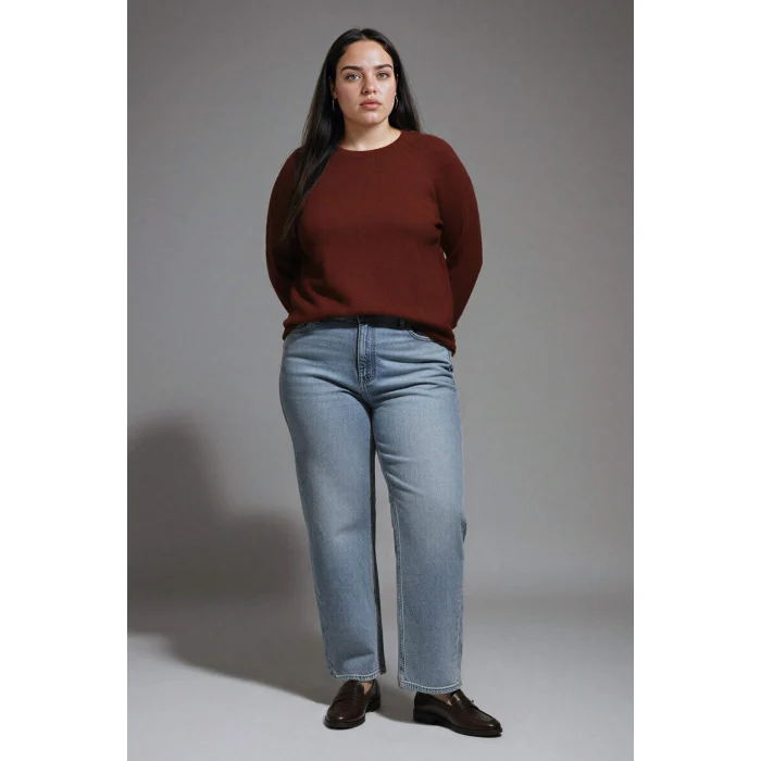 Defacto I6913AZBN320 Kahve Relax Fit Bisiklet Yaka Basic Düz Triko Kazak