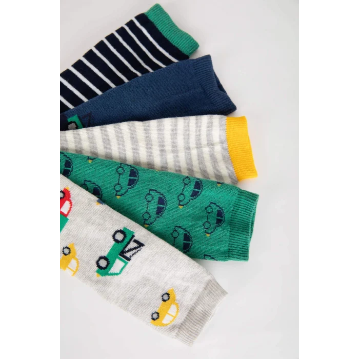 Defacto B1413A5KR1 Çok Renkli Erkek Bebek Kaydırmaz Taban 5li Pamuklu Uzun Çorap