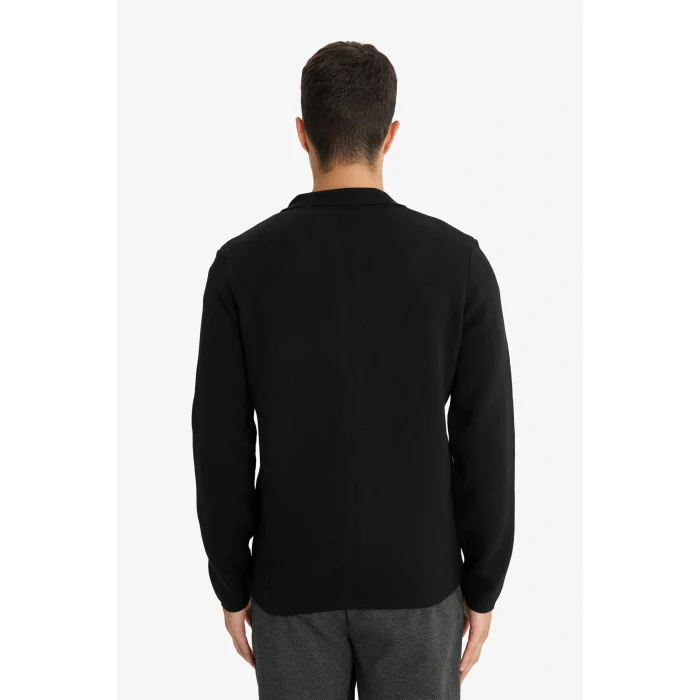 Defacto D3592AXBK27 Siyah Standart Fit Polo Yaka Basic Düz Fermuarlı Triko Hırka
