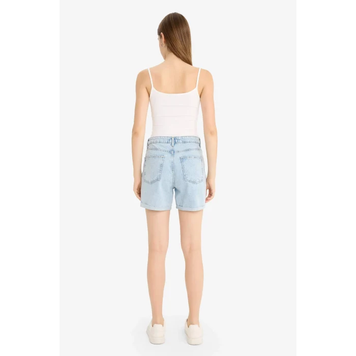 Defacto E0934AXNM39 Mavi Boyfriend Yüksek Bel Duble Paça Jean Şort