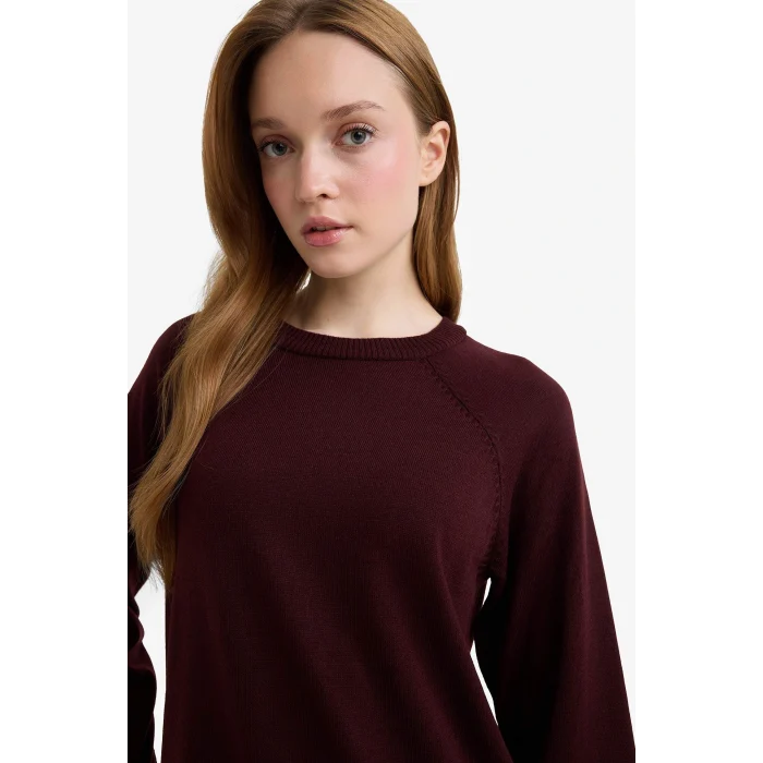 Defacto C4474AXBR174 Bordo Regular Fit Bisiklet Yaka Basic Düz Triko Kazak Tunik