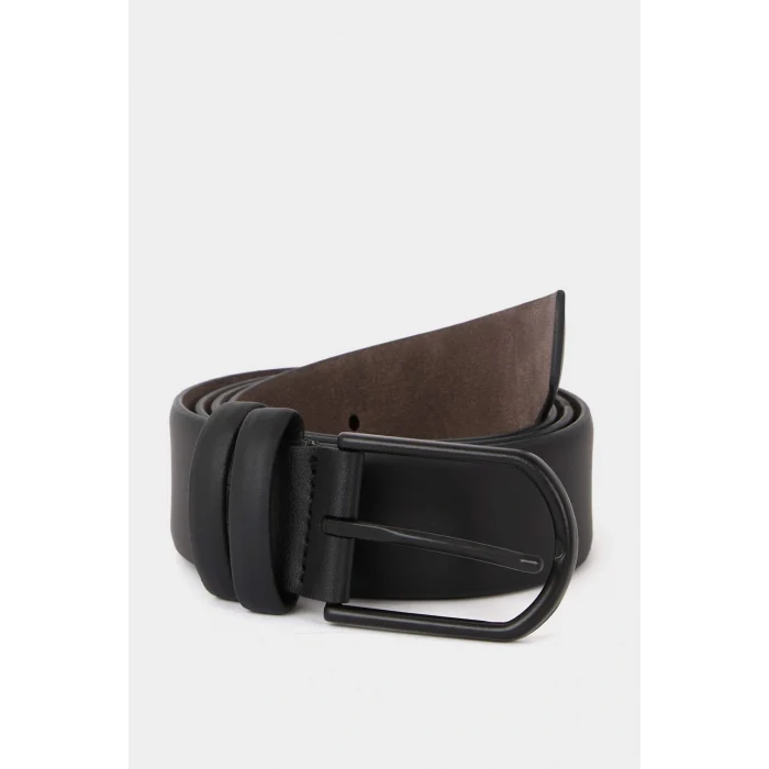 Defacto V0626AZBK23 Siyah Erkek Dikdörtgen Toka Suni Deri Jean Kemeri