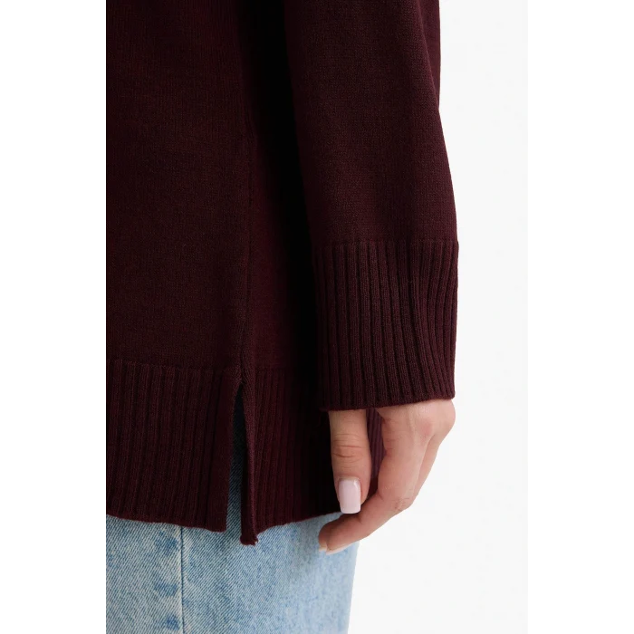 Defacto C4474AXBR174 Bordo Regular Fit Bisiklet Yaka Basic Düz Triko Kazak Tunik