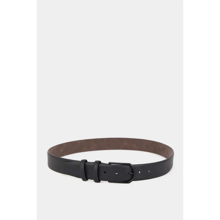 Defacto V0626AZBK23 Siyah Erkek Dikdörtgen Toka Suni Deri Jean Kemeri