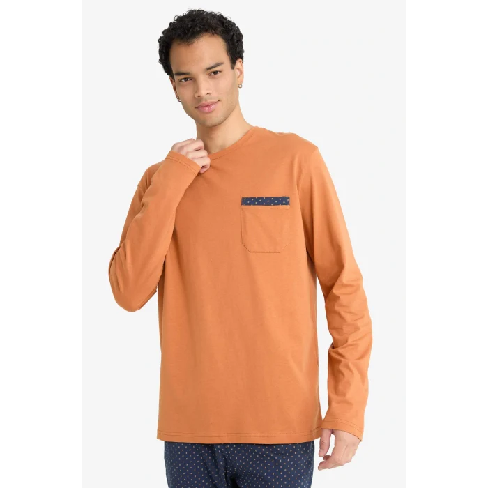 Defacto G2645AXNV135 Lacivert Pijama Takımı Regular Fit Uzun Kollu Üst Uzun Alt