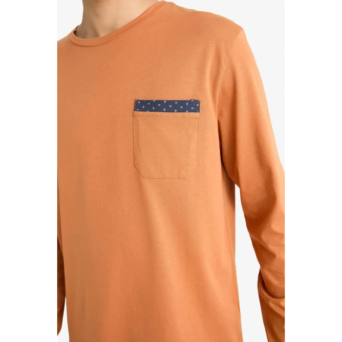 Defacto G2645AXNV135 Lacivert Pijama Takımı Regular Fit Uzun Kollu Üst Uzun Alt