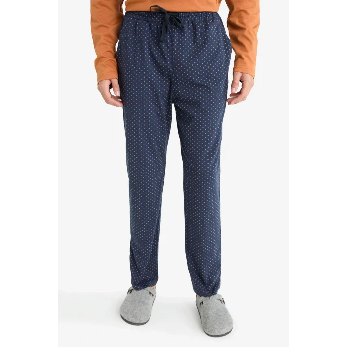 Defacto G2645AXNV135 Lacivert Pijama Takımı Regular Fit Uzun Kollu Üst Uzun Alt