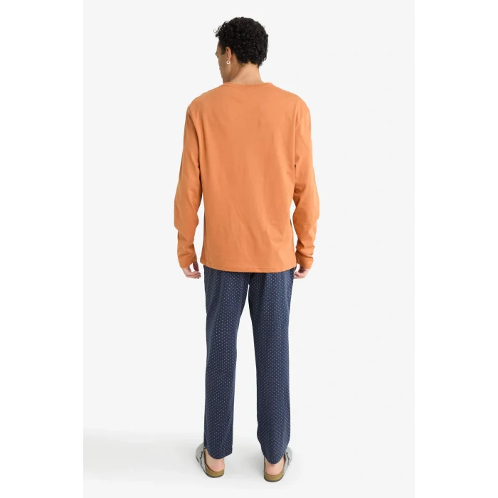 Defacto G2645AXNV135 Lacivert Pijama Takımı Regular Fit Uzun Kollu Üst Uzun Alt