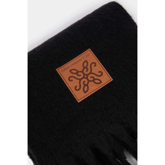 Defacto F3427AXBK26 Siyah Kadın Dokuma Etiketli Atkı