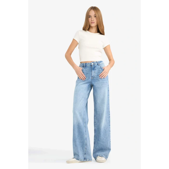 Defacto G2208AXNM28 Mavi Düşük Bel Uzun Jean Yıkamalı Pantolon
