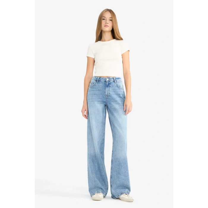Defacto G2208AXNM28 Mavi Düşük Bel Uzun Jean Yıkamalı Pantolon