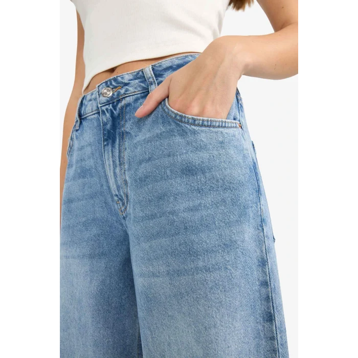 Defacto G2208AXNM28 Mavi Düşük Bel Uzun Jean Yıkamalı Pantolon