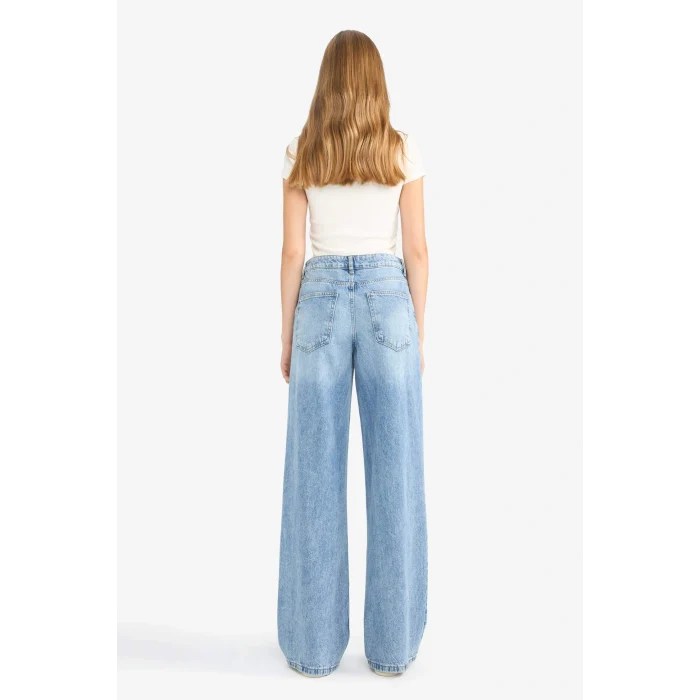 Defacto G2208AXNM28 Mavi Düşük Bel Uzun Jean Yıkamalı Pantolon