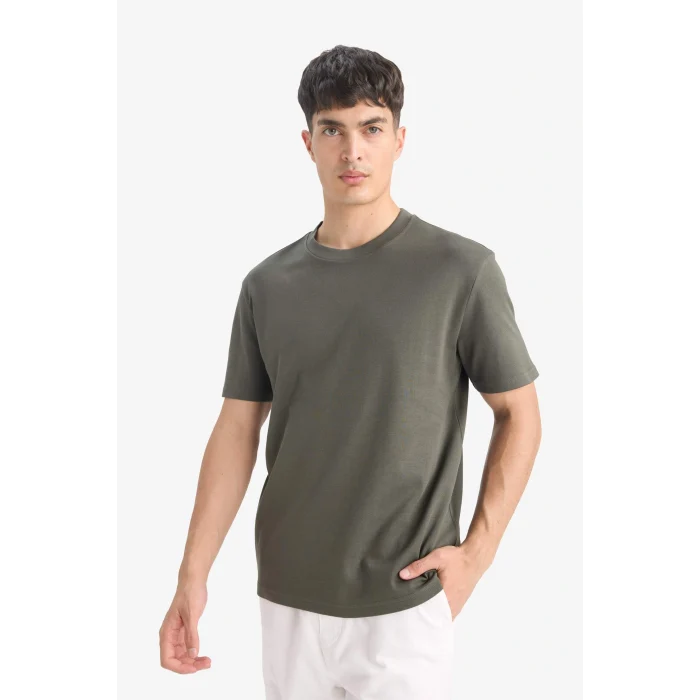 Defacto E7961AXKH444 Haki %100 Pamuk Regular Fit Bisiklet Yaka Basic Düz Kısa Kollu Tişört