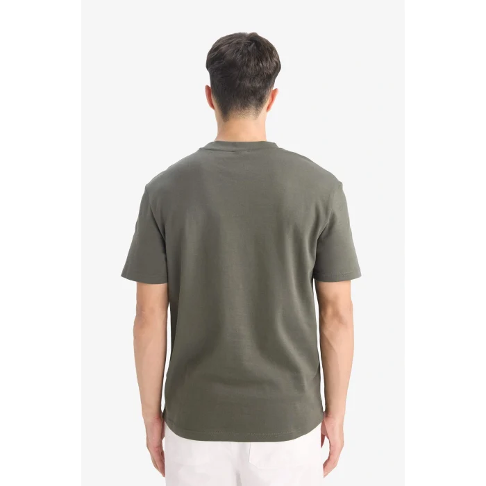 Defacto E7961AXKH444 Haki %100 Pamuk Regular Fit Bisiklet Yaka Basic Düz Kısa Kollu Tişört