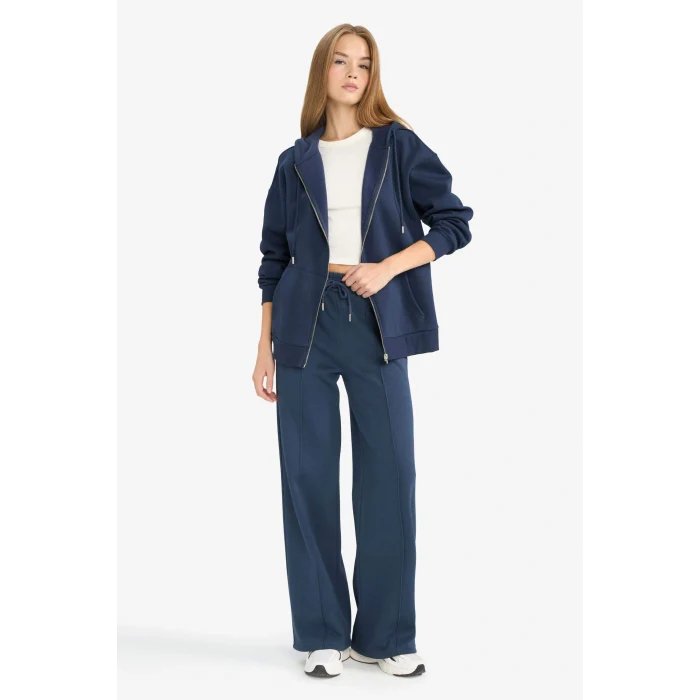 Defacto V4233AZNV256 Lacivert Oversize Geniş Kalıp Kapüşonlu Fermuarlı Sweatshirt