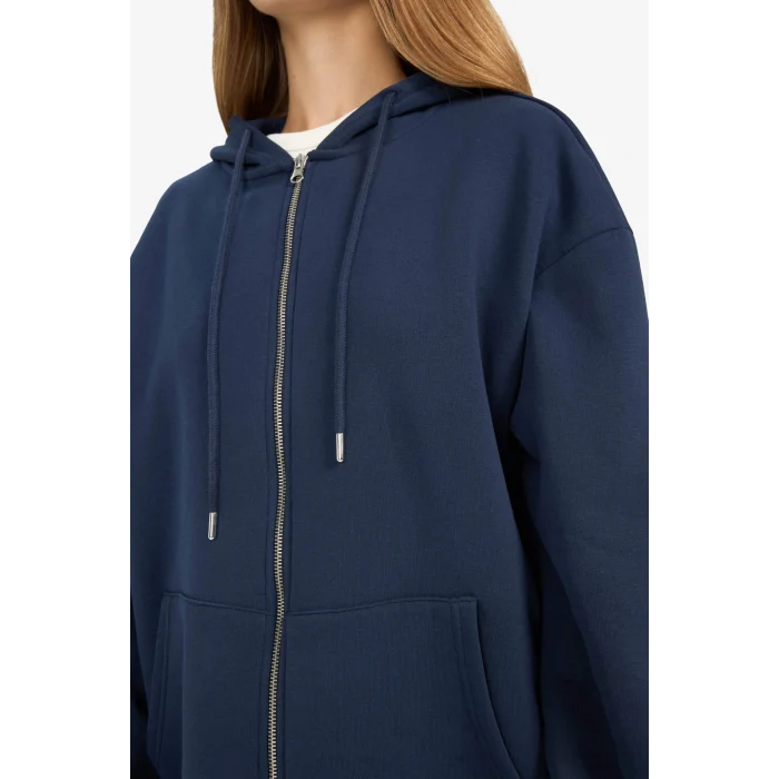 Defacto V4233AZNV256 Lacivert Oversize Geniş Kalıp Kapüşonlu Fermuarlı Sweatshirt