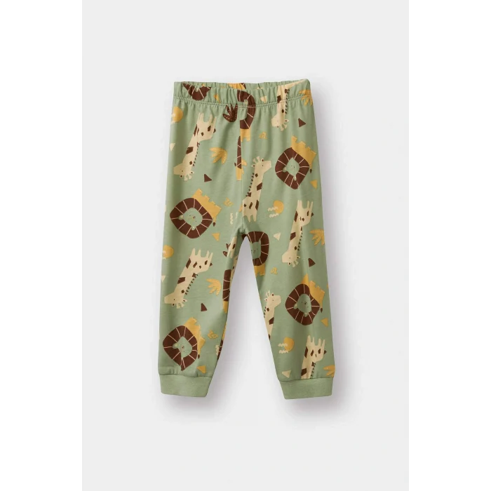 Defacto G4402A5GN270 Yeşil Erkek Bebek Pijama Takımı Safari Baskılı Uzun Kollu Penye Üst Uzun Alt